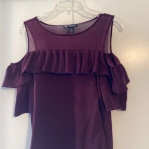 INC International Concepts Plum Ruffle Cold Shoulder Blouse